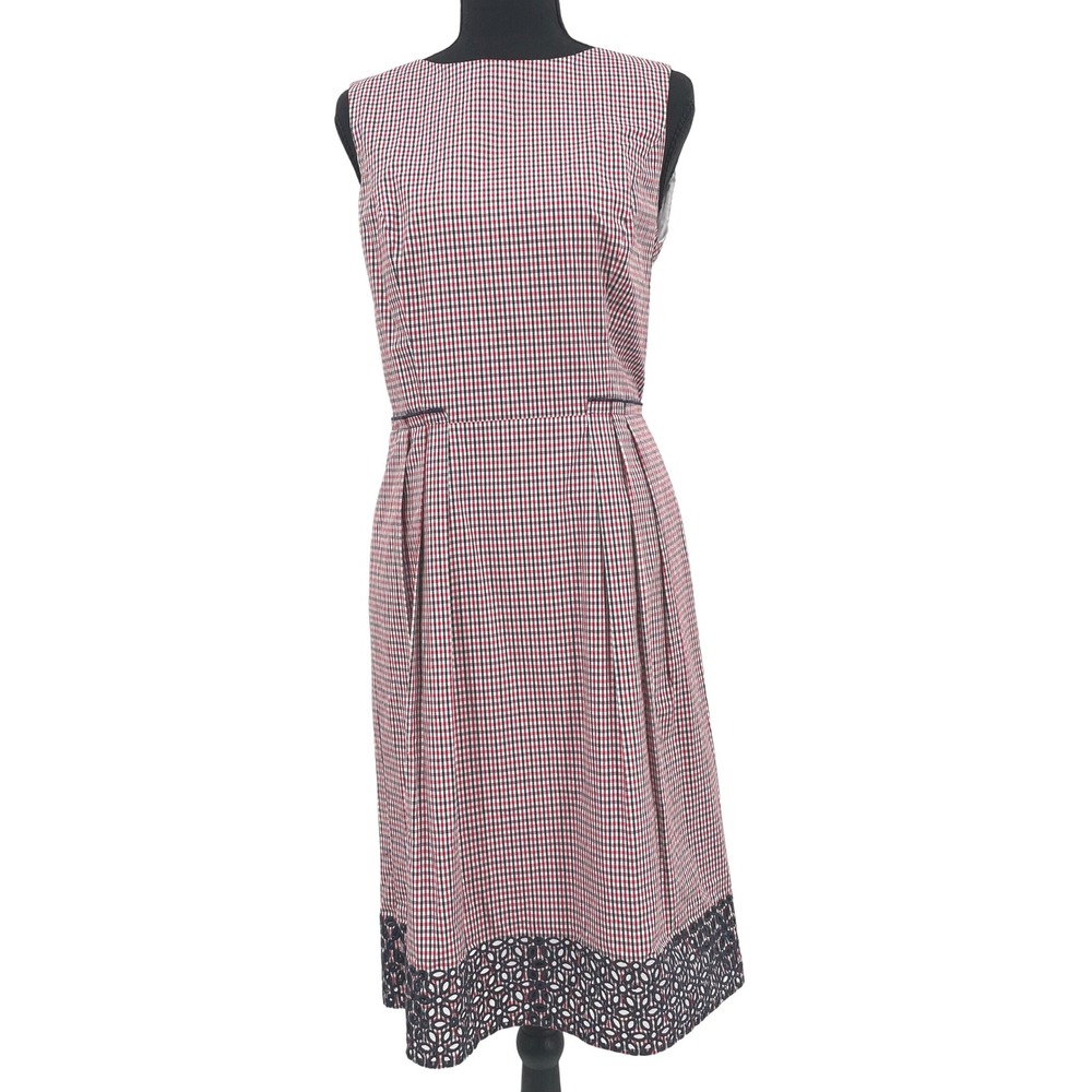 Brooks Brothers Mainline Gingham Eyelet Dress Red Navy Blue Golden Fleece Size 4